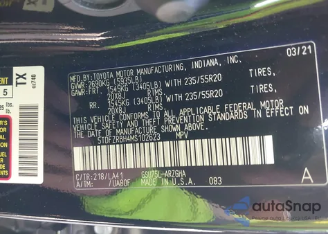 2021 Toyota Highlander Platinum from USA, damaged, VIN 5TDFZRBH4MS102623